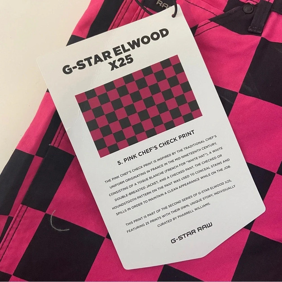 NWT G-Star Raw Women Jeans 5622 3D Mid Waist Boyfriend Pink Chef's Check Print - Picture 5 of 10